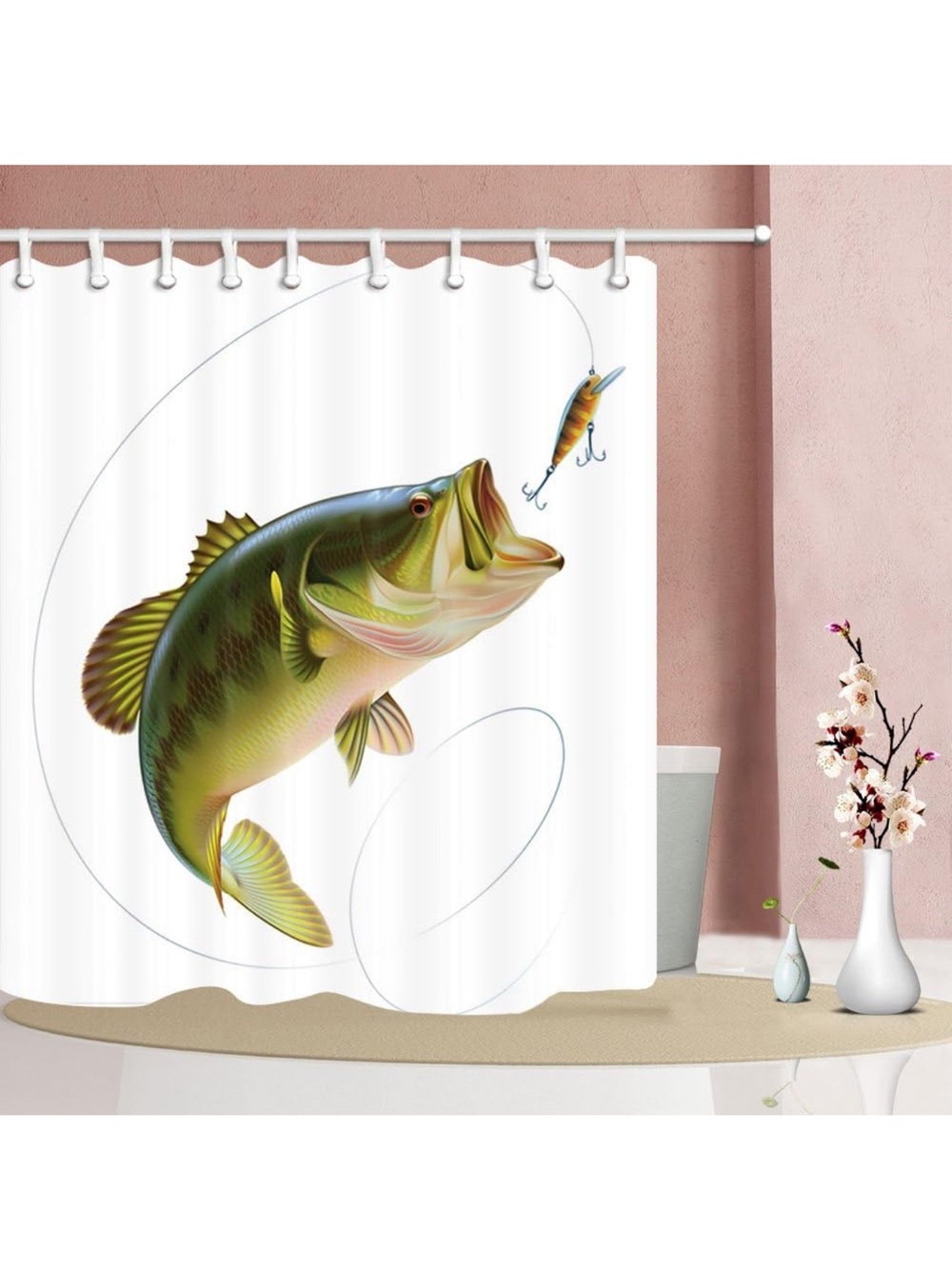 Bass Fish Shower Curtain - Green Bass Design